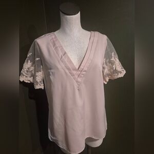 Elegant Lace Sleeve Blouse - Blush Pink